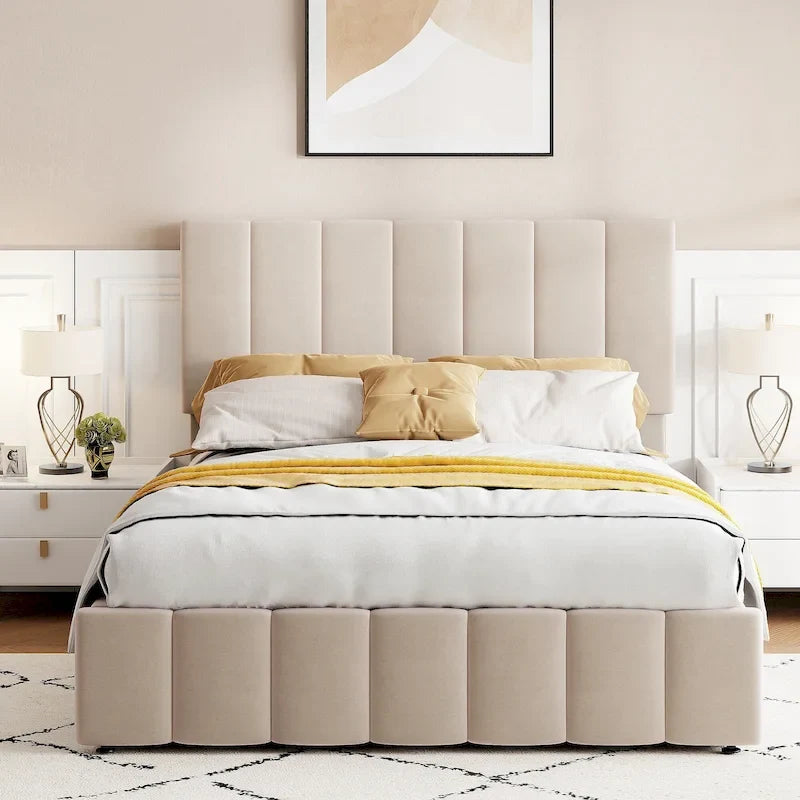 Upholstered Platform Bed with Hydraulic Storage System