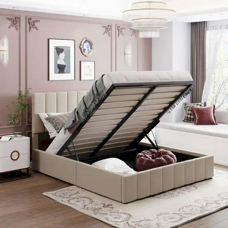 Upholstered Platform Bed with Hydraulic Storage System