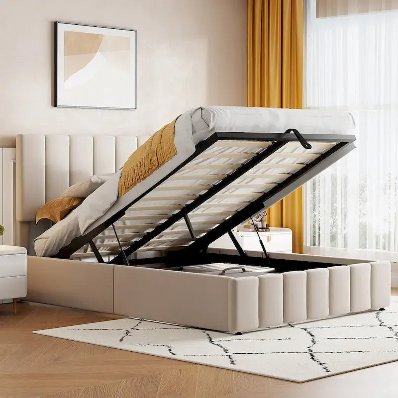 Upholstered Platform Bed with Hydraulic Storage System