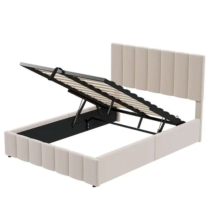 Upholstered Platform Bed with Hydraulic Storage System