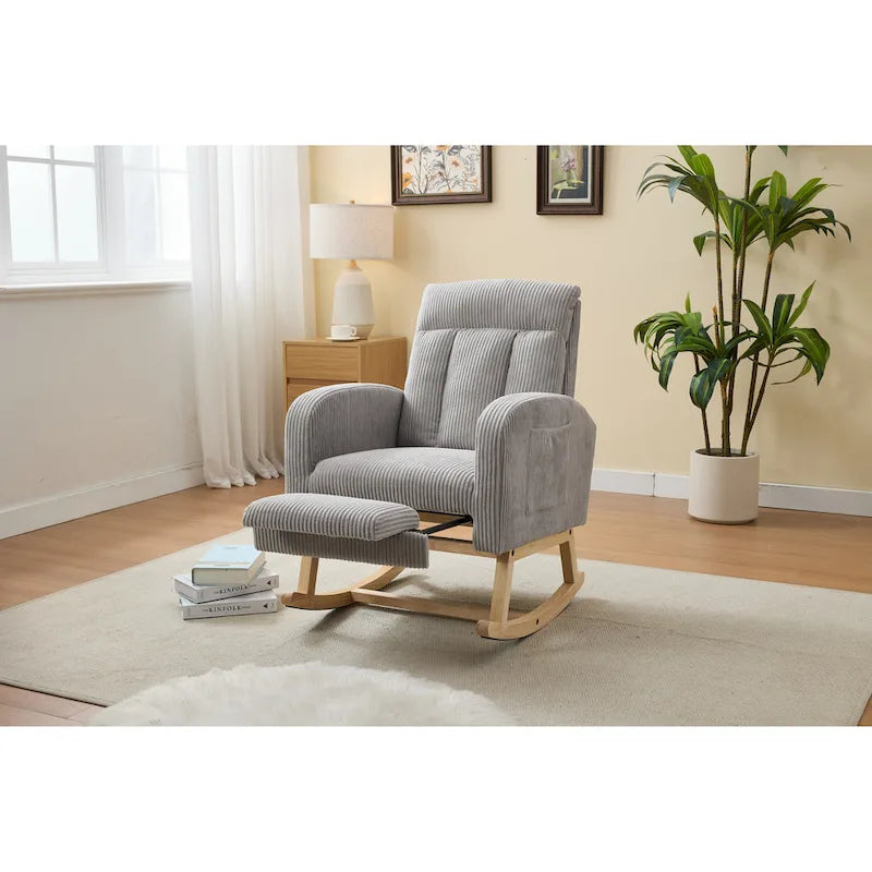 Modern Accent Rocking Chair Rocking Chair with Solid Wood Legs, Upholstered Nursery Glider Rocker