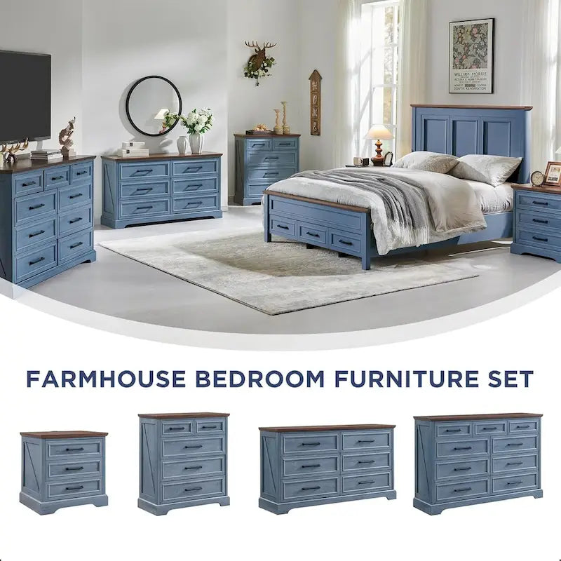 Farmhouse 6 Drawer Dresser for Bedroom, Chest of Drawers, TV Stand