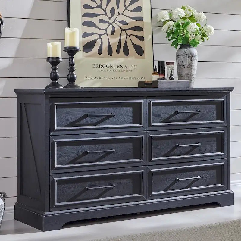 Farmhouse 6 Drawer Dresser for Bedroom, Chest of Drawers, TV Stand