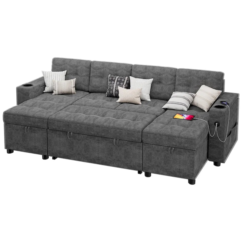 U-Shaped Sectional Sofa with Double Chaise,2 in 1 Pull Out Couch Bed,U-Shaped Sofa Couch Bed,Sleeper Sofa with Pull Out Bed