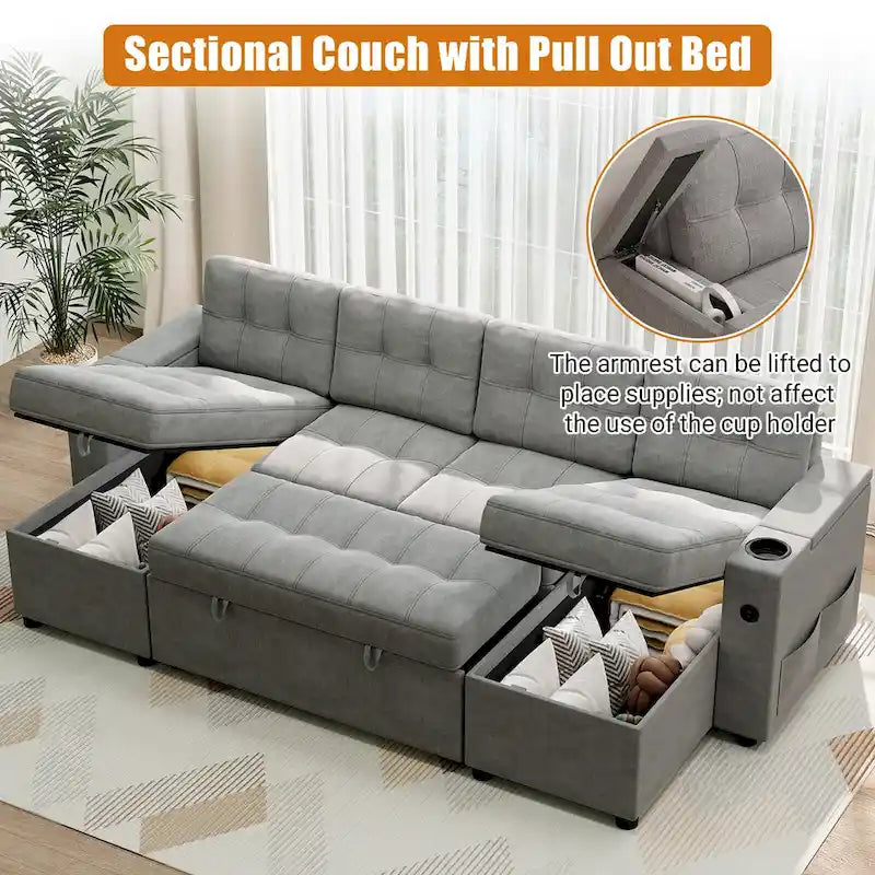 U-Shaped Sectional Sofa with Double Chaise,2 in 1 Pull Out Couch Bed,U-Shaped Sofa Couch Bed,Sleeper Sofa with Pull Out Bed