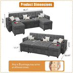 U-Shaped Sectional Sofa with Double Chaise,2 in 1 Pull Out Couch Bed,U-Shaped Sofa Couch Bed,Sleeper Sofa with Pull Out Bed