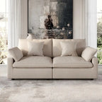 Oversized Modular Sofa with Pillows, Linen Blend Fabric Minimalist Deep Seat Sofa Couches for Living Room, Khaki