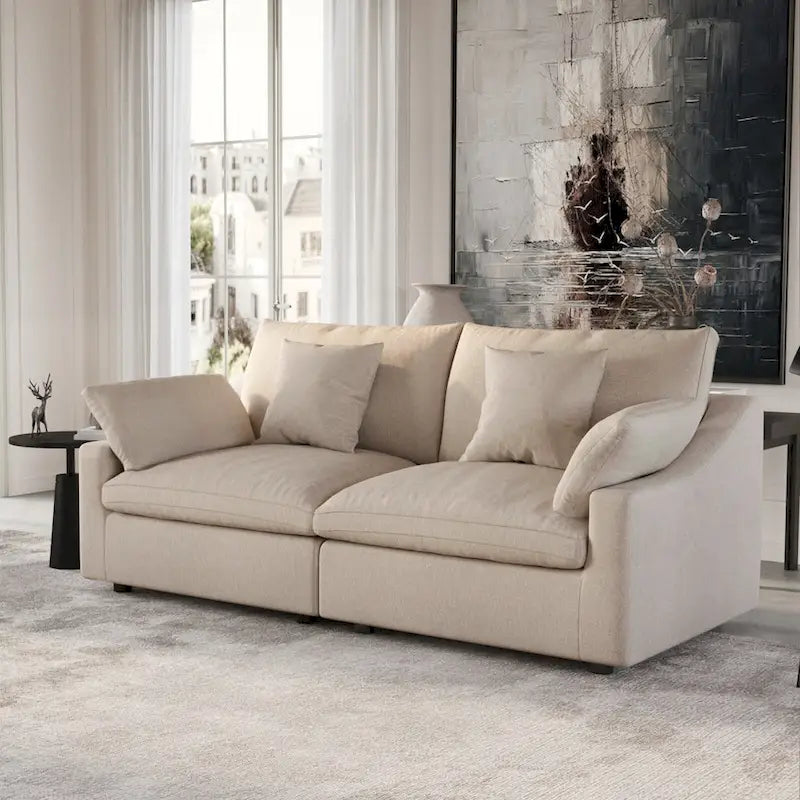 Oversized Modular Sofa with Pillows, Linen Blend Fabric Minimalist Deep Seat Sofa Couches for Living Room, Khaki