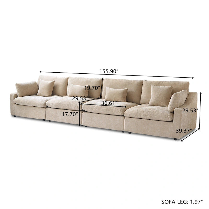 Oversized Modular Sofa with Pillows, Linen Blend Fabric Minimalist Deep Seat Sofa Couches for Living Room, Khaki