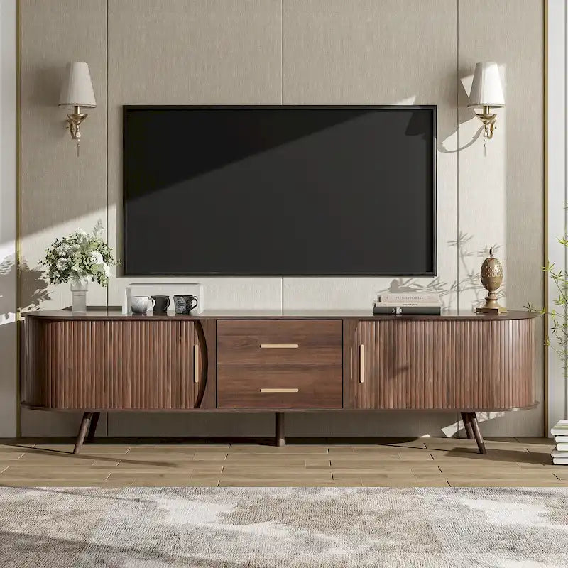 Mid-Century Modern TV Stand for 80   TV, Entertainment Center with Storage Media Console Table with 2 Drawers