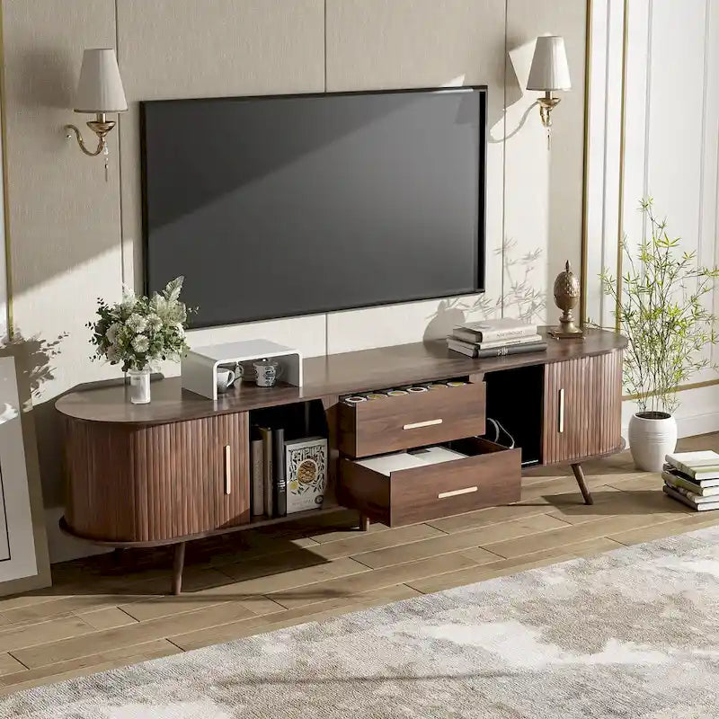 Mid-Century Modern TV Stand for 80   TV, Entertainment Center with Storage Media Console Table with 2 Drawers