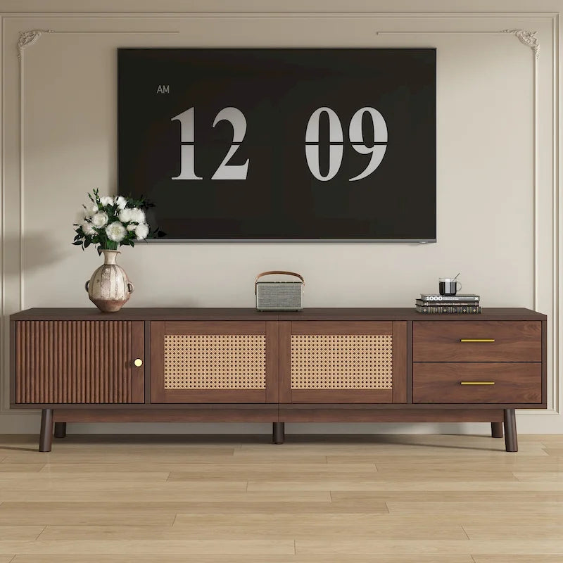 Mid-Century Modern TV Stand for 80   TV, Entertainment Center with Storage Media Console Table with 2 Drawers