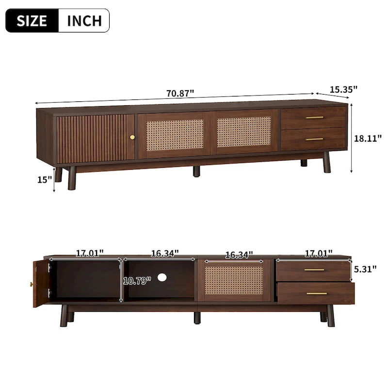 Mid-Century Modern TV Stand for 80   TV, Entertainment Center with Storage Media Console Table with 2 Drawers