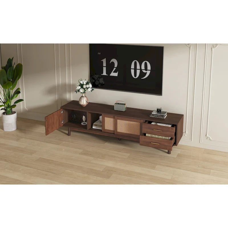 Mid-Century Modern TV Stand for 80   TV, Entertainment Center with Storage Media Console Table with 2 Drawers