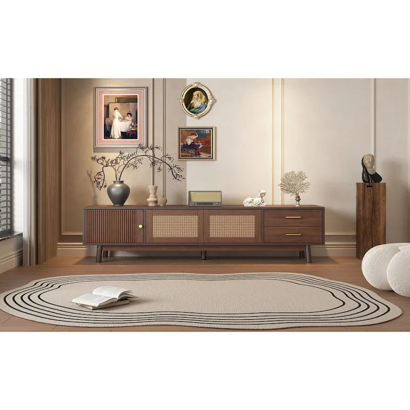 Mid-Century Modern TV Stand for 80   TV, Entertainment Center with Storage Media Console Table with 2 Drawers