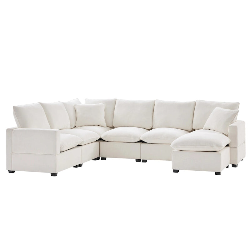 U Shape Modular Sofa, 7 Seat Chenille Sectional Upholstered Couch Set