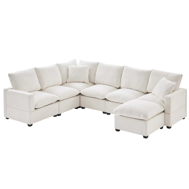 U Shape Modular Sofa, 7 Seat Chenille Sectional Upholstered Couch Set