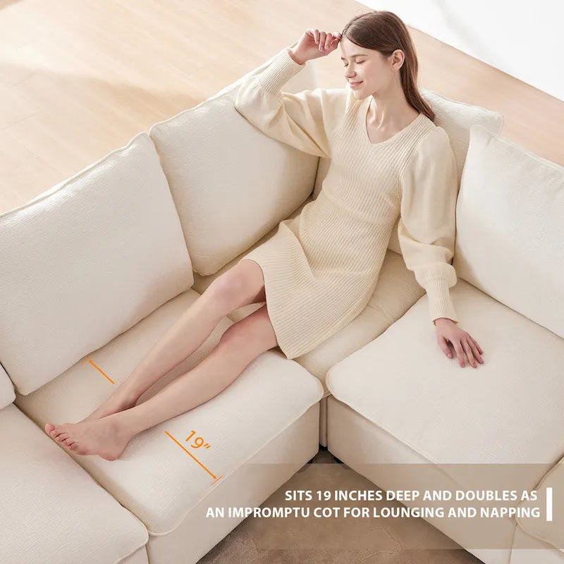 U Shape Modular Sofa, 7 Seat Chenille Sectional Upholstered Couch Set