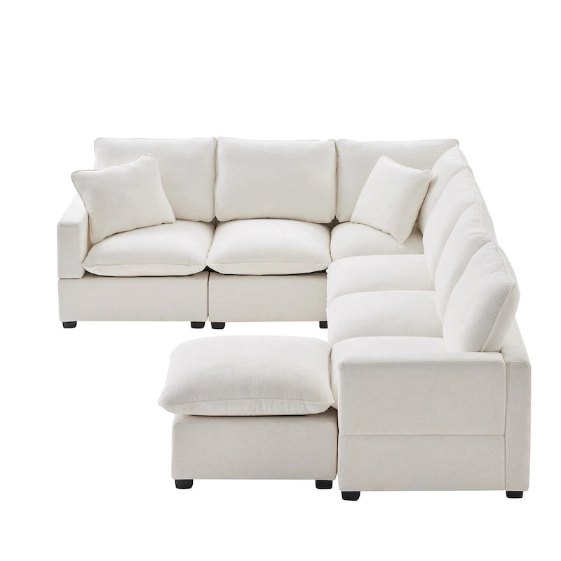 U Shape Modular Sofa, 7 Seat Chenille Sectional Upholstered Couch Set