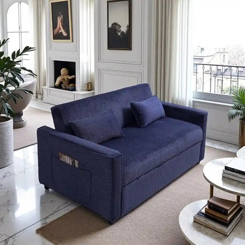69   Corduroy Sleeper Sofa with Adjustable Backrest & Storage Pocket