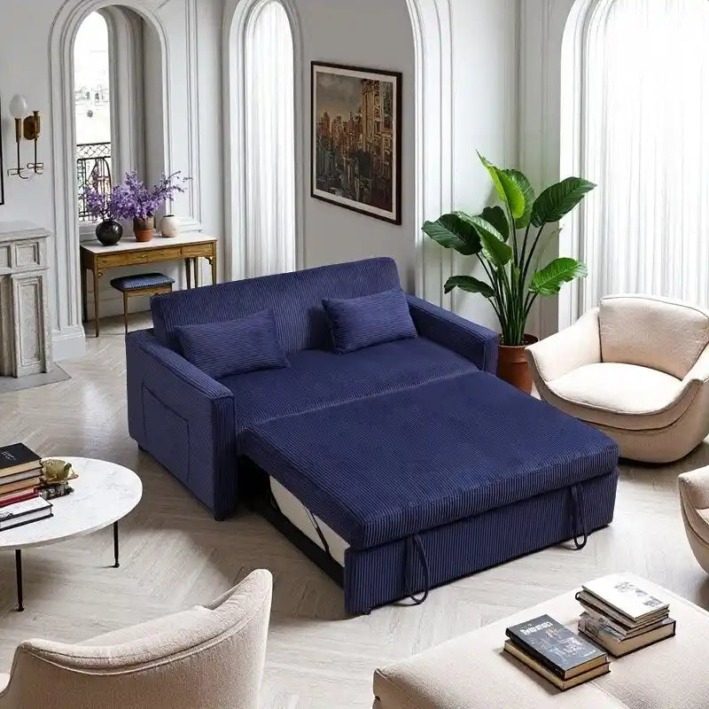 69   Corduroy Sleeper Sofa with Adjustable Backrest & Storage Pocket