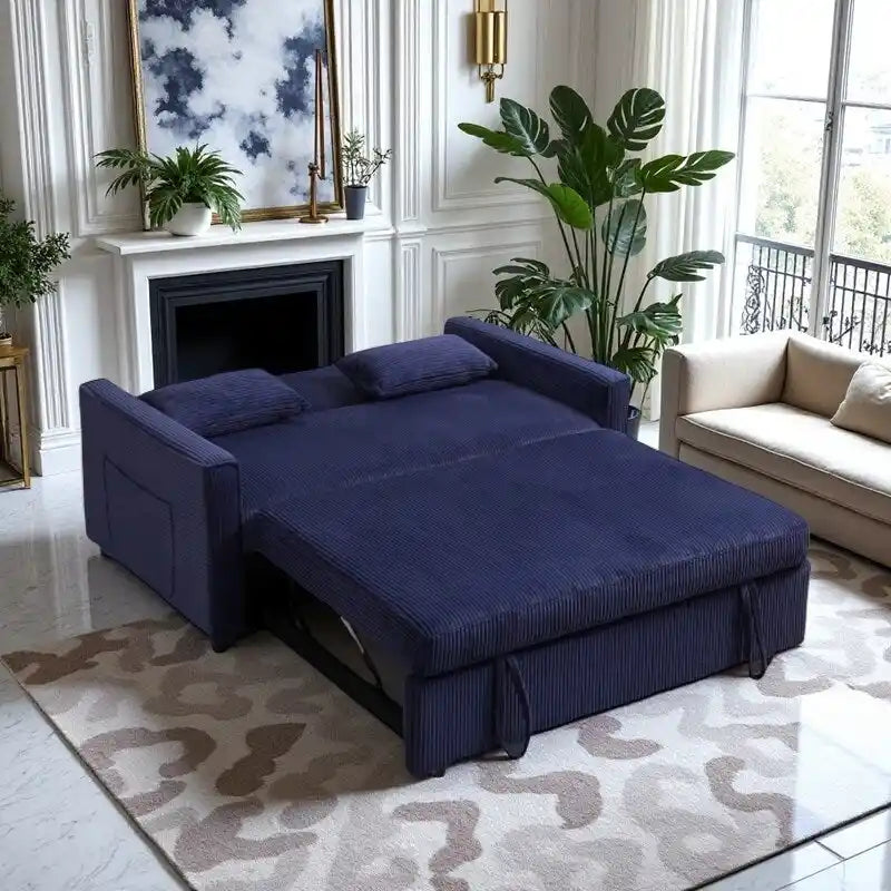 69   Corduroy Sleeper Sofa with Adjustable Backrest & Storage Pocket