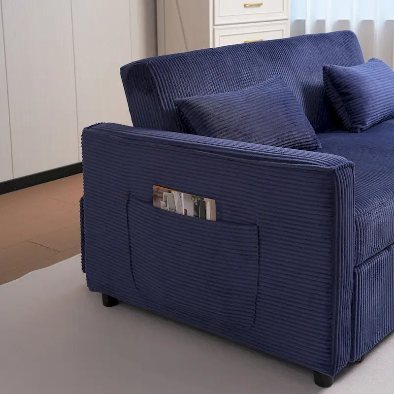 69   Corduroy Sleeper Sofa with Adjustable Backrest & Storage Pocket