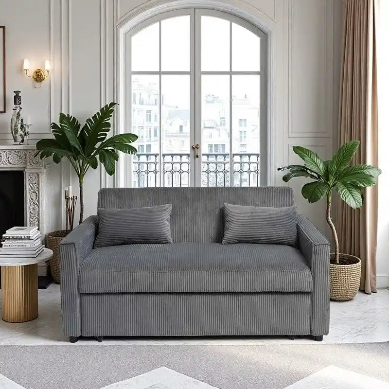 69   Corduroy Sleeper Sofa with Adjustable Backrest & Storage Pocket
