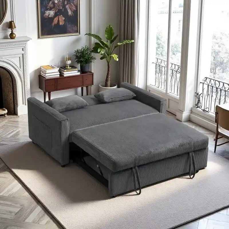 69   Corduroy Sleeper Sofa with Adjustable Backrest & Storage Pocket