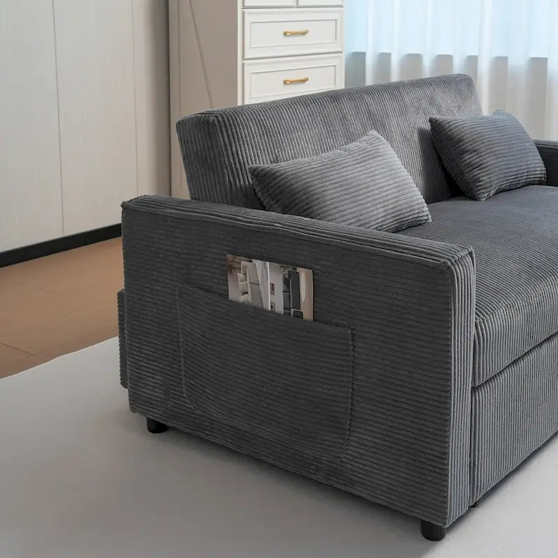 69   Corduroy Sleeper Sofa with Adjustable Backrest & Storage Pocket