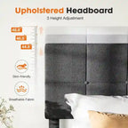 Dark Grey Queen Size Linen Upholstered Platform Bed with Adjustable Headboard and Solid Wooden Slats Support