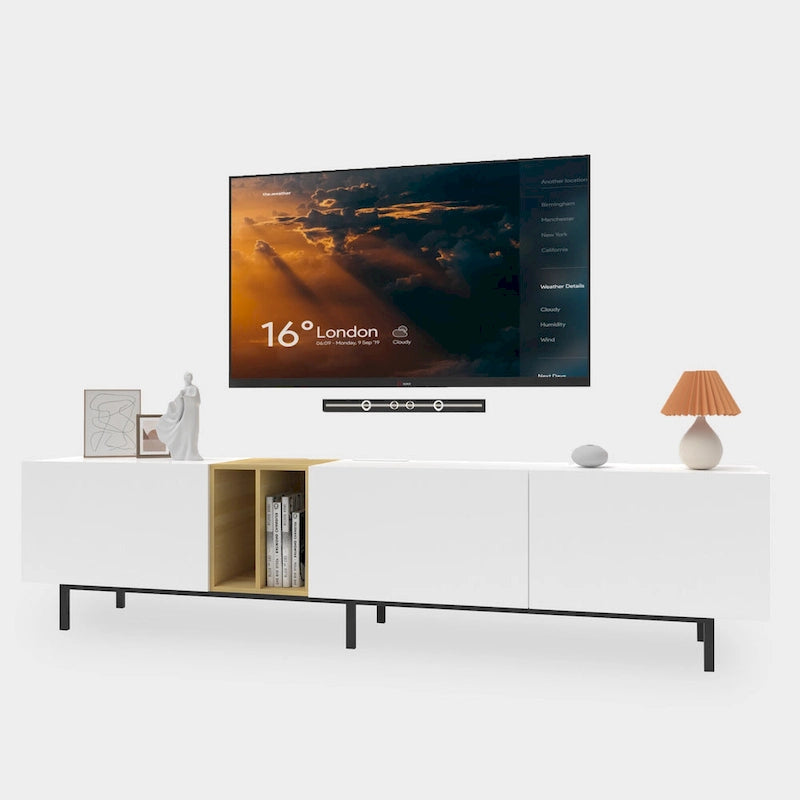 White 77   TV Console with Big Storage & Built-in Socket for TVs Up to 70