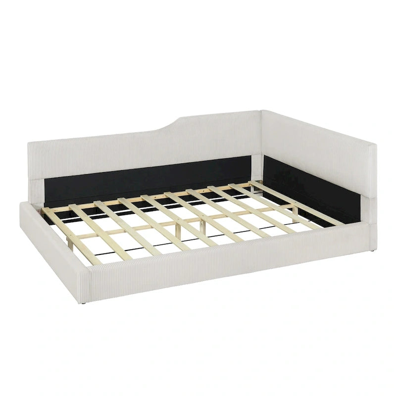 Full Size L-Shaped Daybed with Solid Frame, 500LBS Weight Capacity