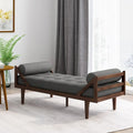 Charcoal Modern 65   Button Tufted Chaise Lounge Chair with Bent Wood Desing and Rolled Accent Pillows
