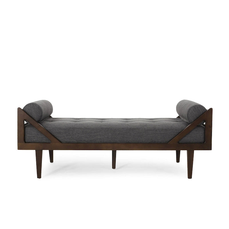 Charcoal Modern 65   Button Tufted Chaise Lounge Chair with Bent Wood Desing and Rolled Accent Pillows