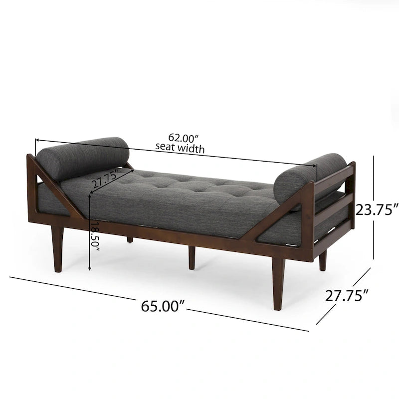 Charcoal Modern 65   Button Tufted Chaise Lounge Chair with Bent Wood Desing and Rolled Accent Pillows