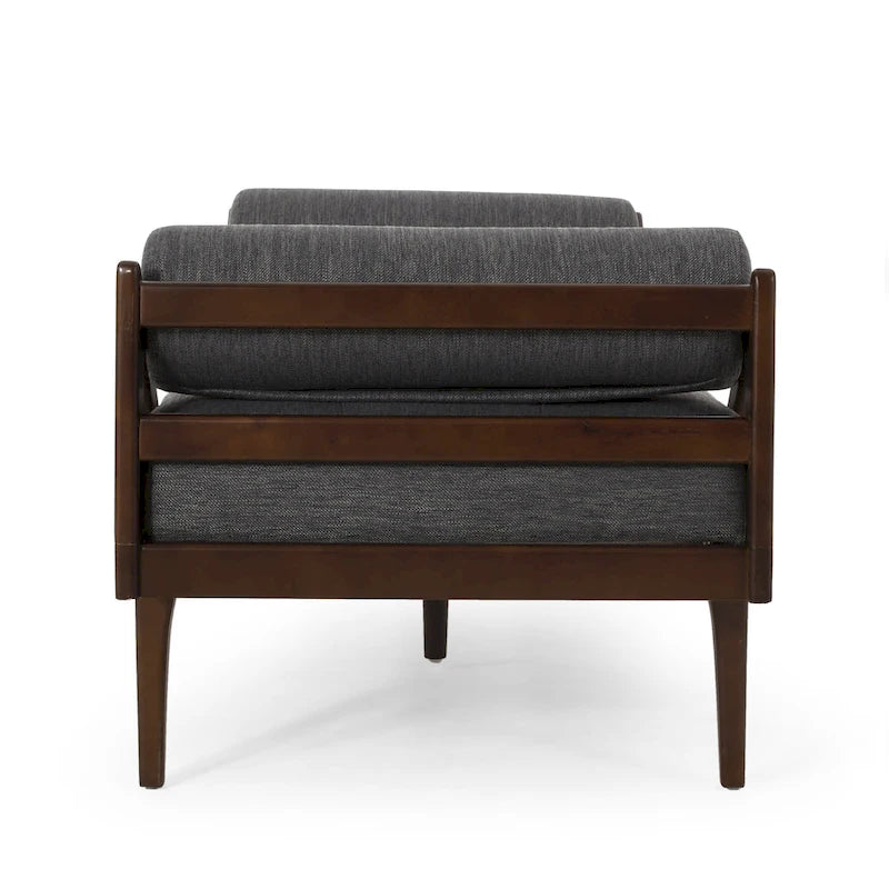 Charcoal Modern 65   Button Tufted Chaise Lounge Chair with Bent Wood Desing and Rolled Accent Pillows