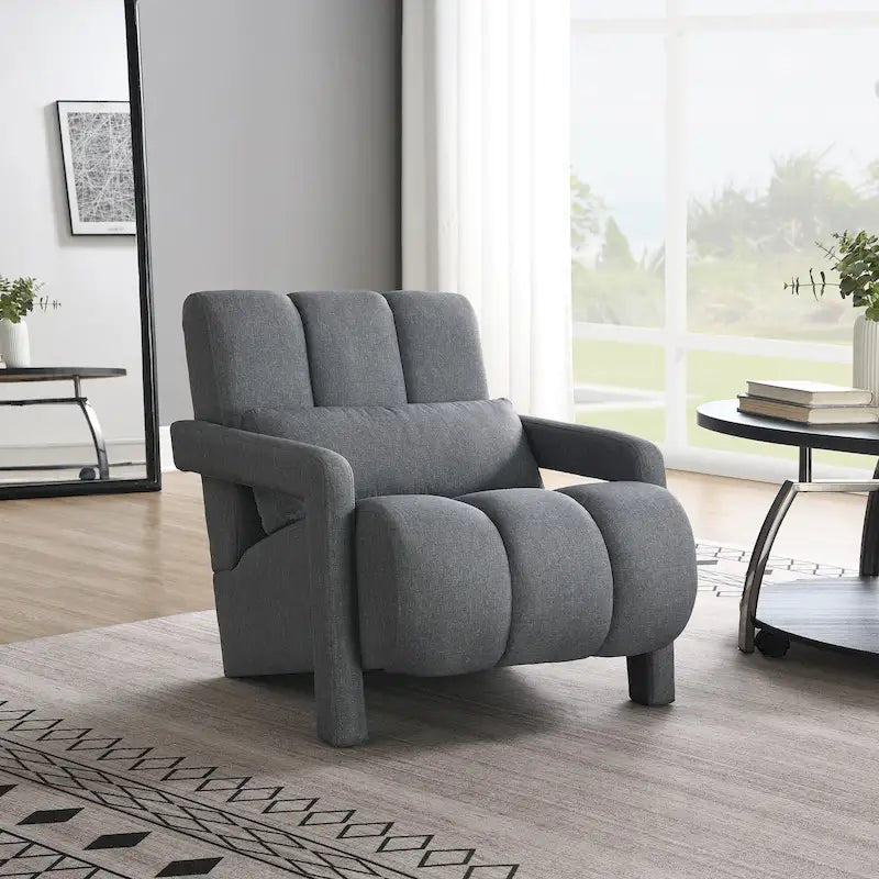 Dark Grey Modern 27.5   Upholstered Accent Chair with Pillow and High-Density Foam for Living Room