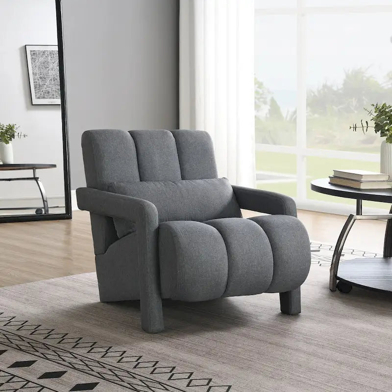 Dark Grey Modern 27.5   Upholstered Accent Chair with Pillow and High-Density Foam for Living Room