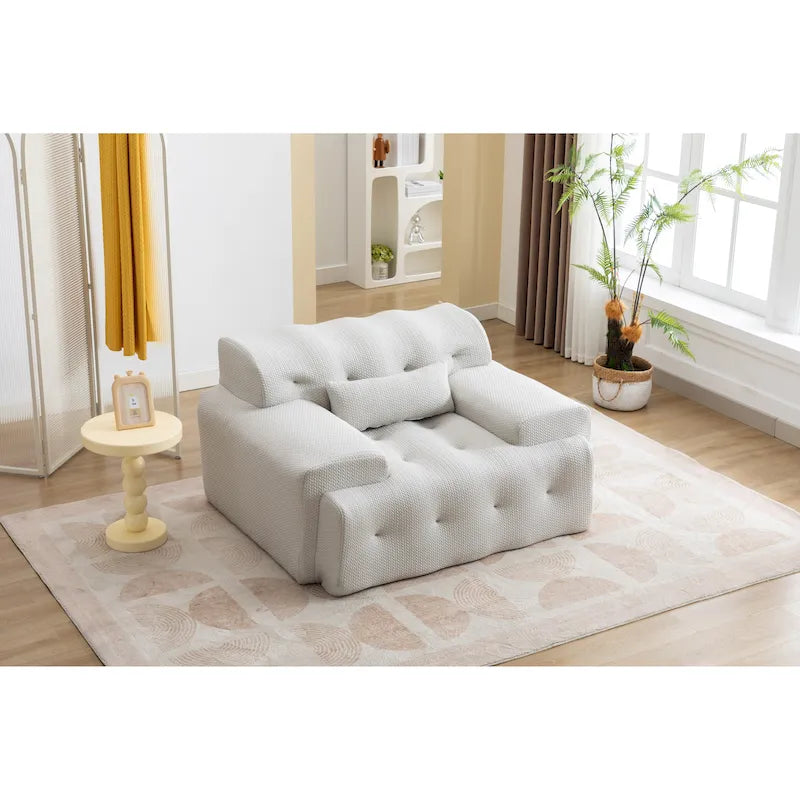 Beige Modern 53.15   Buttons Tufted Accent Chair with Pure Foam and Large Cushion for Living Room