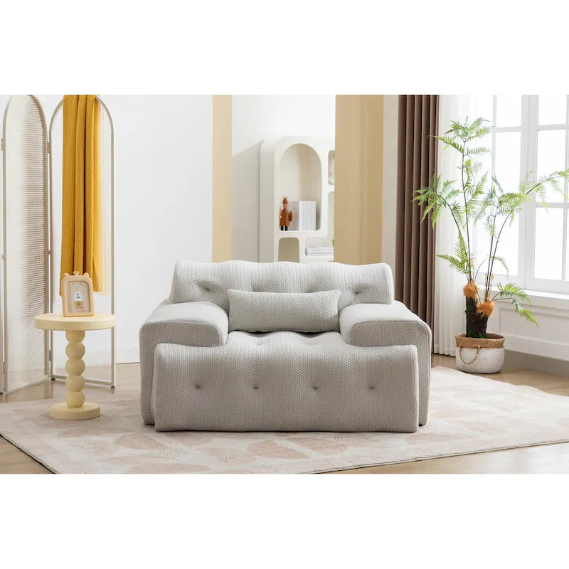 Beige Modern 53.15   Buttons Tufted Accent Chair with Pure Foam and Large Cushion for Living Room