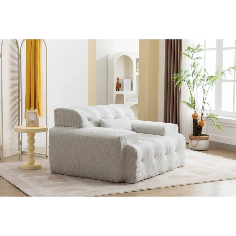 Beige Modern 53.15   Buttons Tufted Accent Chair with Pure Foam and Large Cushion for Living Room