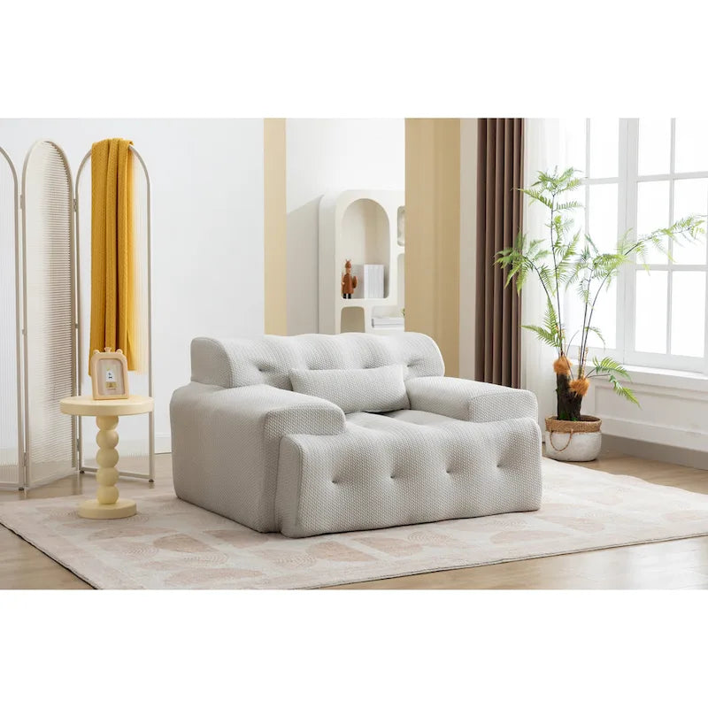 Beige Modern 53.15   Buttons Tufted Accent Chair with Pure Foam and Large Cushion for Living Room