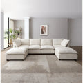 Beige 130   U-Shaped Customizable 6-Seat Modular Sectional Sofa with Convertible Ottoman and Versatile Assembly Options
