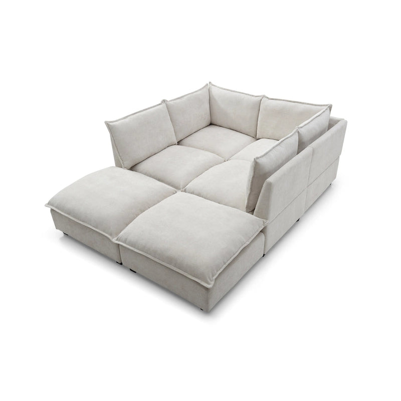 Beige 130   U-Shaped Customizable 6-Seat Modular Sectional Sofa with Convertible Ottoman and Versatile Assembly Options