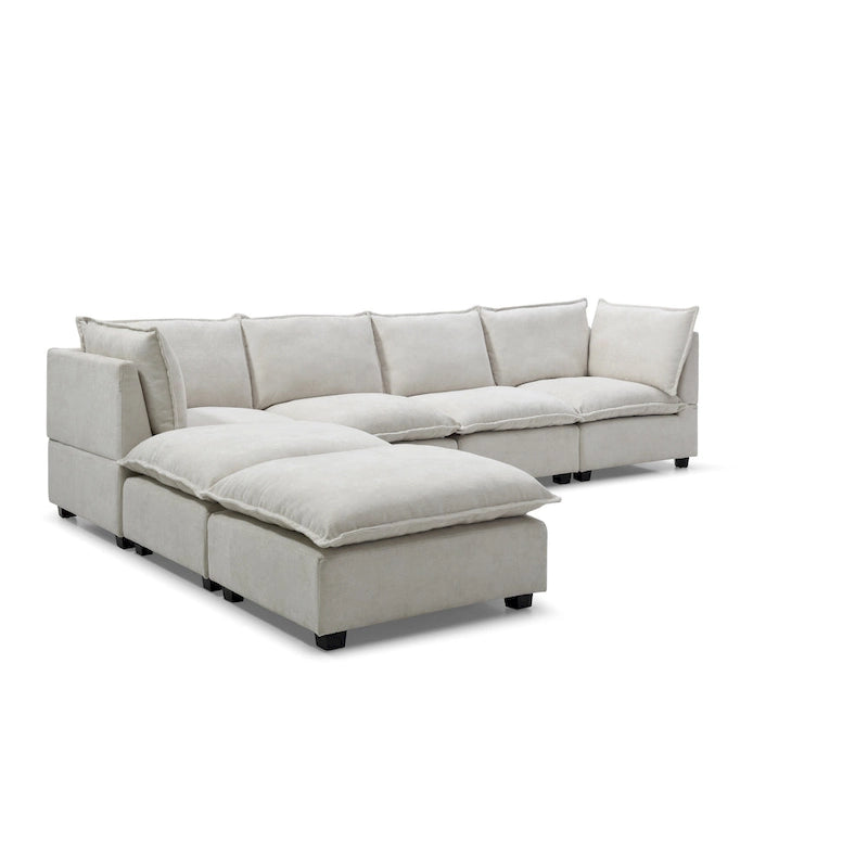 Beige 130   U-Shaped Customizable 6-Seat Modular Sectional Sofa with Convertible Ottoman and Versatile Assembly Options