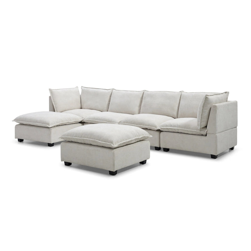 Beige 130   U-Shaped Customizable 6-Seat Modular Sectional Sofa with Convertible Ottoman and Versatile Assembly Options