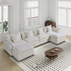 White 142.52   U-Shaped 6 Seater Sectional Sofa with Convertible Chaise and Ottomans, Spacious Cloud Couch