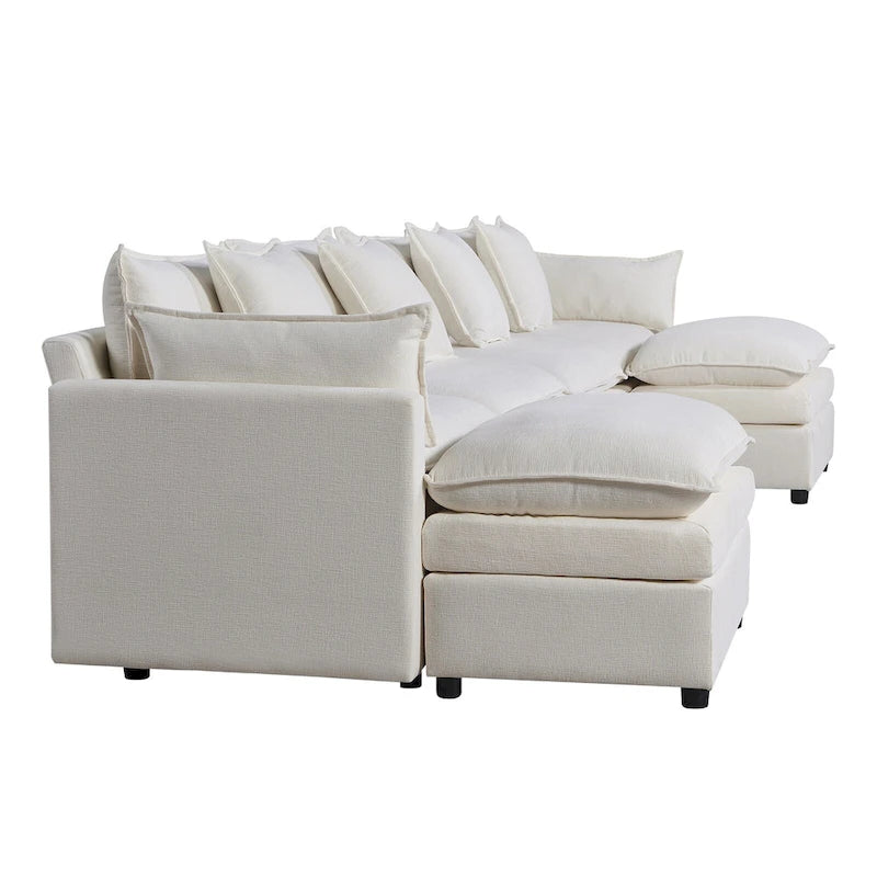 White 142.52   U-Shaped 6 Seater Sectional Sofa with Convertible Chaise and Ottomans, Spacious Cloud Couch