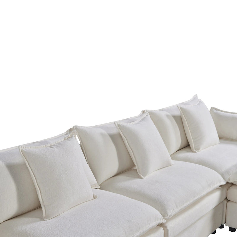 White 142.52   U-Shaped 6 Seater Sectional Sofa with Convertible Chaise and Ottomans, Spacious Cloud Couch